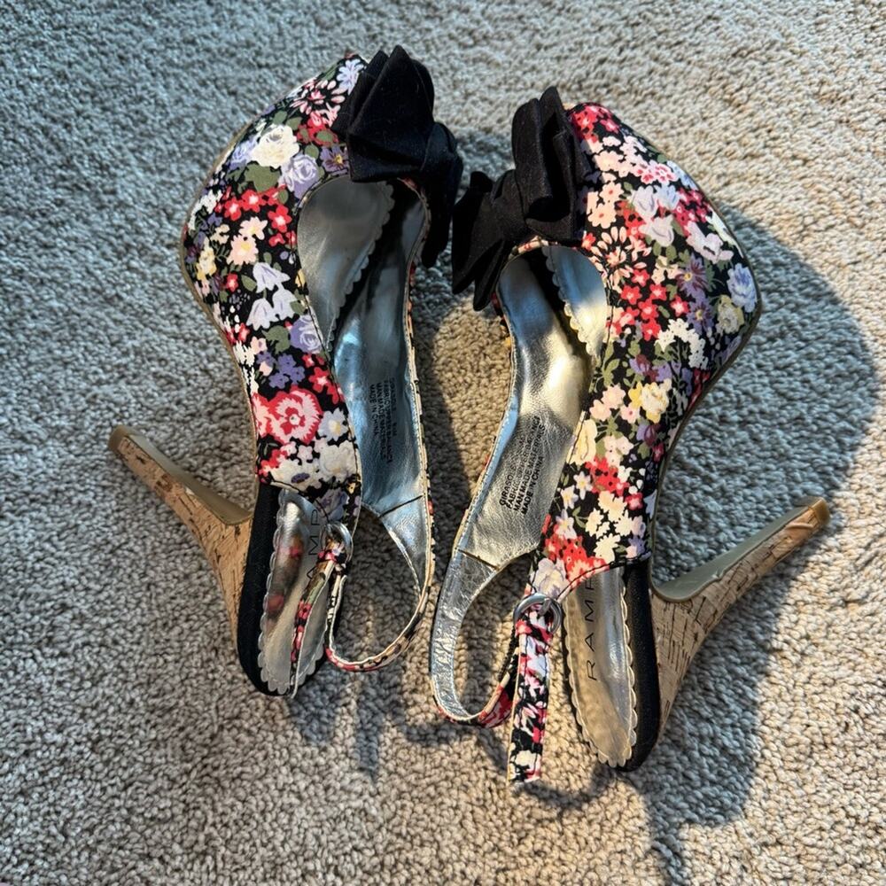 Rampage Floral Peep Toe Heels w/ Bows Women's Size 8.5 Flowers Open Toe